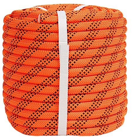 YUZENET Braided Polyester Arborist Rigging Rope (3/8 inch X 100 feet) High Strength Outdoor Rope for Rock Climbing Hiking Camping Swing, Orange/Black