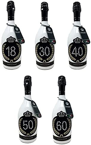 Vino Spumante Brut White Compleanno Varie Età con Strass Swarovski Swart 75cl (18 Anni)