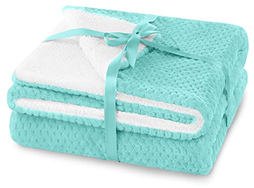 AmeliaHome Kuscheldecke 170x210 cm zarte Steppung Sherpa Lammfelloptik Wohndecke Shleepy Türkis