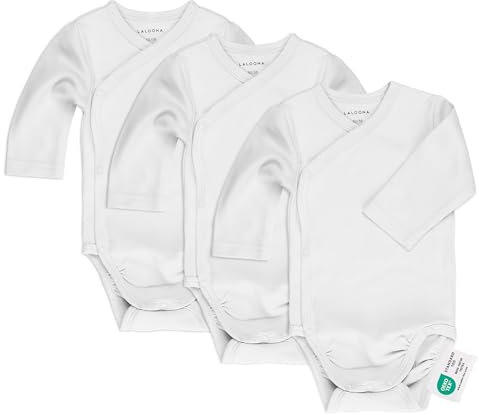LaLoona Body Neonato Avvolgente Maniche Lunghe 3 Pezzi - Tutine Neonato Cotone con Bottoni, Testato OekoTex Standard 100 - (50/56, Bianco)