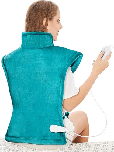 Electric Heating Pad for Back Neck and Shoulders 60x100cm, Heated Warmer with Waist Strap, 6 Heat Levels, Auto-Off Timer, Mia&Coco - Comfort Green