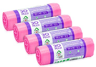 EFFENNE group - 120 bolsas de basura perfumadas rosa 35x45 cm para recogida selectiva de residuos en interiores - Bolsas de plástico para el cubo de basura del baño o la cocina.