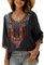 Boho Kleidung Damen, Tunika Sommer mit Stickerei Folklore, 70er Jahre Bluse, Ethno Kleid mit V-Ausschnitt, Hippie Kurzarm 3/4 Arm Lose Oberteil (2X-Large, 328-Schwarz)