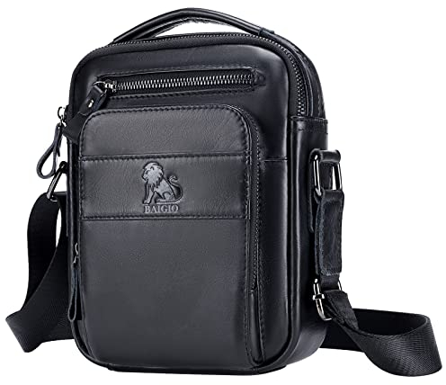 BAIGIO Leder Umhängetasche Herren Schultertasche Vintage Männer Tasche Crossbody Bag Herrentasche zum Umhängen Ledertasche mit Verstellbarem Gurt für Business Arbeit Reise