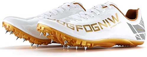 BLBK Spikes Atletismo 8 uñas Unisex Zapatos de atletismo juveniles con clavos y Sprint Hombre Mujer y Niños, platino, 39 EU