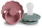 FRIGG Daisy Lot de 2 sucettes | Sucette en silicone | Sans BPA | Fabriqué au Danemark | Tétine Cerise Symétrique | (Dusty Rose/Lily pad, Taille 1 (0-6 Mois))