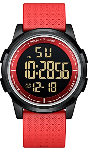 GOLDEN HOUR Sport-Armbanduhr, ultradünn, minimalistisch, wasserdicht, digital, mit Weitwinkel-Display, Gummiband, für Herren und Damen