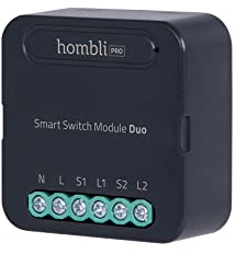 Hombli Smart Switch Module Duo | Module de Commutateur Mural WiFi Télécommandable | 100-240V, Jusqu'à 10A Max, 2300W Max ou 250W pour LED | Clip de Montage Inclus | Commande Vocale via Alexa, Google