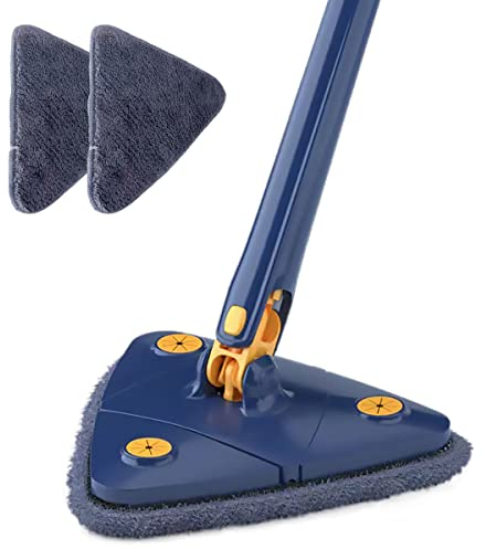 Cleaning Mop 360° Rotatable Triangular Mop Foldable Water Squeezing Wall Cleaning Mop Super Water Absorption Mop with 2 Replacement Mop Cloth for Floor Wall Window Cleaning