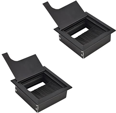 2 Piezas Cable Grommet Hole, Table Cable Grommet, Ojal de Escritorio Cables Aluminio, Pasacables Mesa, para Mesa de Oficina, Escritorio de Computadora, con Cepillo (Negro)