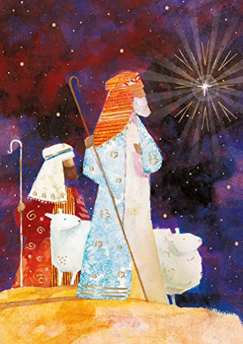 Ling Design Weihnachtskarten, Motiv Watching Shepherds, religiöses Kunstwerk, Goldfolie, 5 Stück
