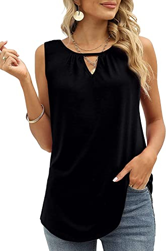 Cuptacc Tunika Damen Sommer Tank Top Lockere Große Größen Sport Oberteile Ohne Ärmel U-Ausschnitt T-Shirt Schwarze Mittel M 38-40