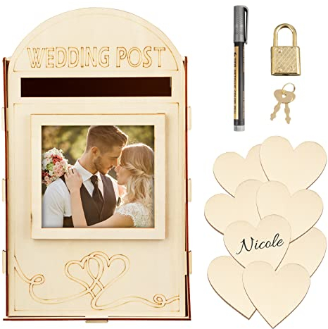 VINFUTUR Scatola di Carte di Nozze in Legno Scatola per Biglietti di Nozze con Serratura per Matrimonio Ricevimento Anniversario Compleanno Baby Shower Laurea
