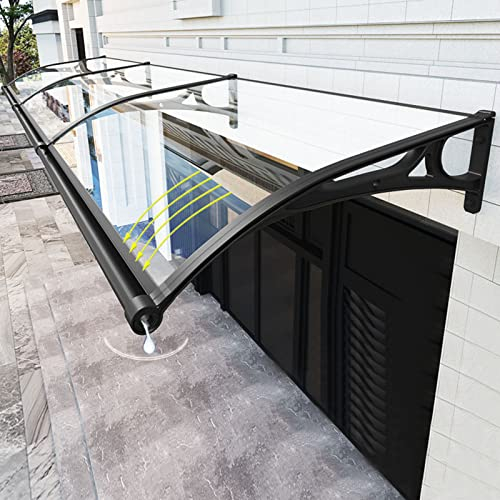 Vordach für Haustür mit Großem Waschbecken aus Aluminiumlegierung,Haustürvordach Fenstermarkise,Polycarbonat Rundbogenvordach,Beidseitiger Abfluss,für Balkon-Traufe-Garten (120x320cm/47 x126)