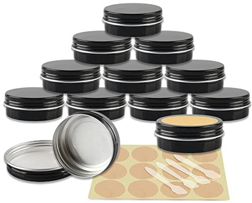 YANCAER 10 Pièces Pots en Aluminium Noir brillant de 60ml avec Couvercle - D68mm x H27mm Vide Ronde Cosmétiques Pot Conteneurs de Voyage pour Maquillage, Crème, Baume à Lèvres, Mini Bougies