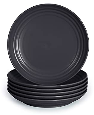 Juego de 6 Piezas de Vajilla Classic en Plástico Duro Reutilizable e Irrompible para Fiestas y Eventos. Grafito (Llanos 16 cm)