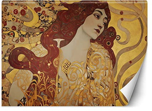 Papier peint Vinyle Premium Femme Gustav Klimt Beauté 150x105 cm XXL Moderne Décoration Murale Muraux Tapisserie Salon Chambre à coucher Bureau Couloir Hôtel Spa Design Art Nouveau or