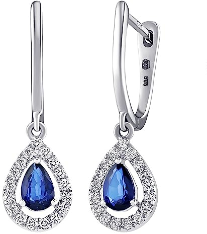SILVEGO - DNN1544EBS - Damen Ohrringe aus 14 Karat 585 Weißgold mit echtem Saphir 0,44 Kt und Diamanten 0,18 Kt