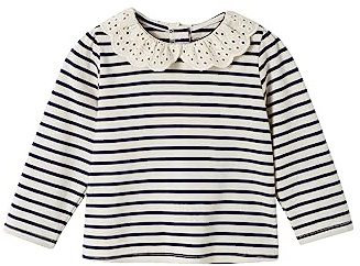 Vertbaudet Baby Shirt mit besticktem Kragen Marine gestreift 68