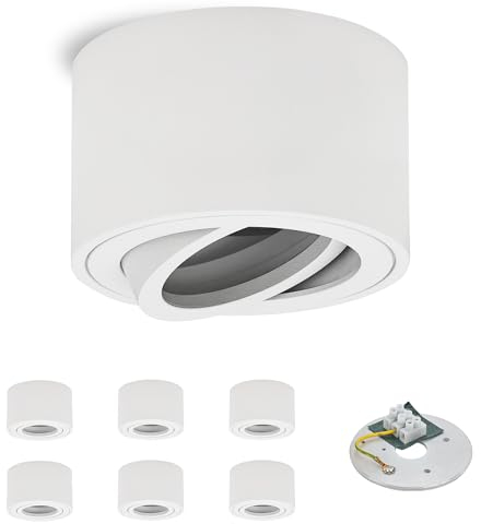 GeyouLux Focos Techo LED interior, Focos de Superficie Plafón Orientable para Módulo LED 230V, Aplique techo interior, Ø80x50mm Lampara Para dormitorios cocina, bombilla no incluida (6 Pack, Blanco)