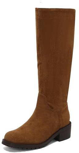 Wavyvigs Donne'S Scamosciato Stivali al Ginocchio Tacco Grosso Stivali da Equitazione Senza Chiusure Stivali Alti Marrone Taglia del Marchio 38