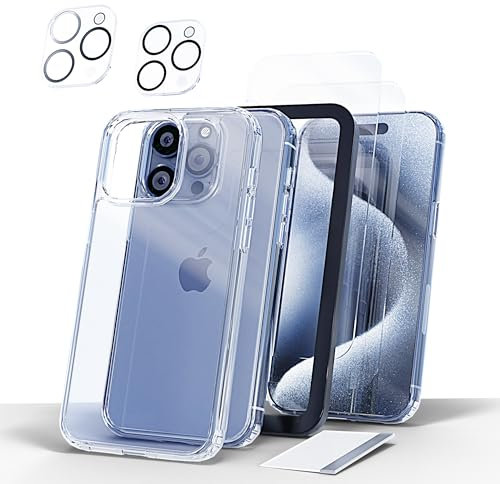 Orblix 5 in 1 Clear Case For iPhone 15 Pro - Case + 2 Screen Protectors + 2 Camera Protector-Anti Yellow German Coating with Military Grade Drop Protection-Case for iPhone 15 Pro 6.1 inch (2023)