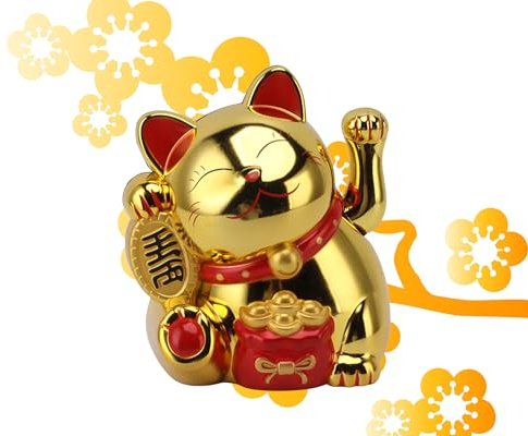 5,5 Zoll Glückskatze, Elektrischer Winkearm Glückskatze, Glückskatze mit Winkearm, Feng Shui Dekoration für Geschäfte, Restaurants, Wohnzimmer, Zuhause, Kassierer, Schreibtisch