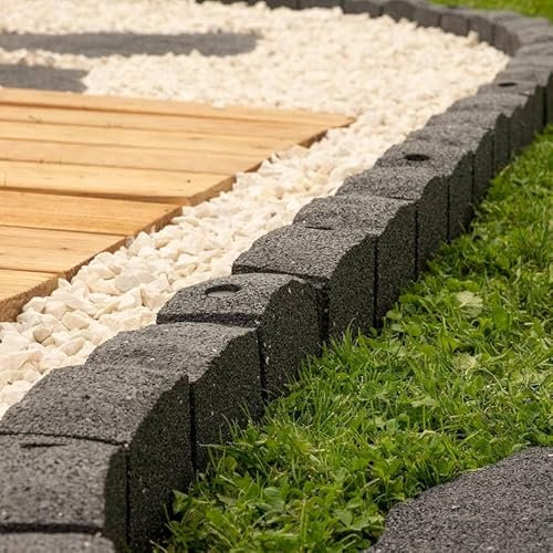 Garden Border Roman Castle Stone - Rubber Landscape Edging Section for Grass Lawns - Pathways - Grey - 1 x 1.20m Lengths