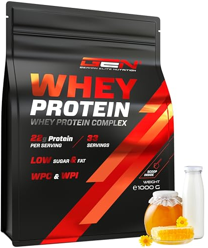 Whey Protein Complex - 1000 g (lait avec miel) - Avec part d'isolat - Protéine soluble instantanée en poudre avec BCAA & EAA - German Elite Nutrition