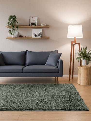 Interiyou Hochflor Teppich Sofia - 60x120 cm Hellgrün - flauschig und einfarbig - waschbar und rutschfest - weicher Langflor