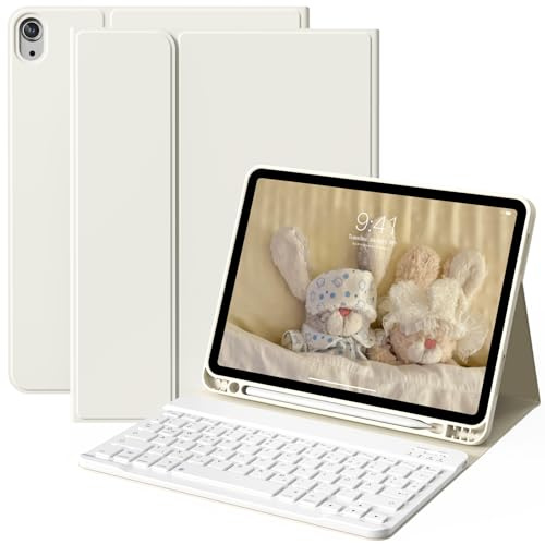 ZOYU Hülle mit Tastatur für iPad Air 11 Zoll M4/M3/M2 (2026/2025/2024), iPad Air 5/4 Generation (2022/2020) 10,9 Zoll, Abnehmbare kabellose Tastaturabdeckung mit Stifthalter, Auto Sleep/Wake, Weiß