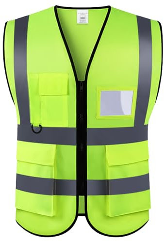 ZMNVHJ Sicherheitsweste Reflektierende Warnschutzweste Mit Taschen Und Reißverschluss, Hohe Sichtbarkeit Fahrradweste Mit Reißverschluss Auto Warnweste Extra Hohe Sichtbarkeit - Waschbar - Unisex