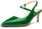 HDEUOLM Womens Mid Kitten Heel Pointed Toe Beaded Pumps Court Shoe Slingback Ankle Strap Buckle Prom Cute Patent Leather 6.5 CM Heels Green 5 UK