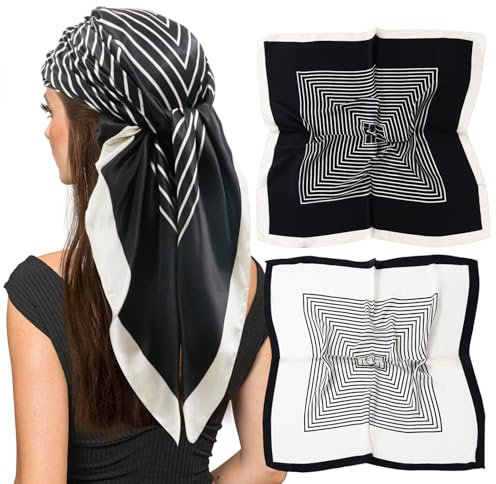 Mo Seinschal -Frühling Herbst Leichtes Dünnes Satin Kopftuch für Damen Haar Wrap Silk Feeling Hals Schals (2 Pack-J)