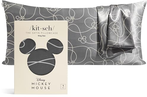 Disney Mickey Mouse x Kitsch Satin Pillowcase with Zipper – Softer Than Silk, Cooling Pillow Case for Hair & Skin, Wrinkle-Free, Machine Washable, King Size (19x36)