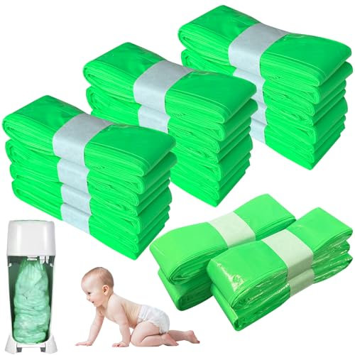 16PCS Nappy Disposal Bags, Nappy Bin Refills Newborn Baby Diaper Pail Refill Bags Thickened Nappy Bin Bags Refill Diaper Pail Liners Lavender Scent (Green)