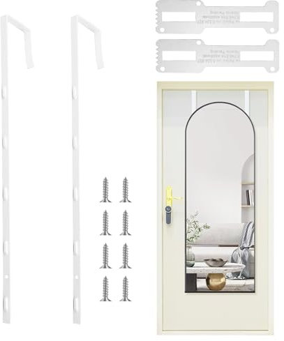 2 PCS Over The Door Mirror Hanger, Adjustable Door Mirror Hanger, Five-Hole Over The Doors-Mirrors Hook, Mirrors Doors Hangers with 2 Iron Filings and Screws (White)