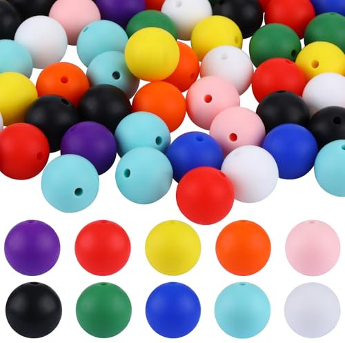 BEEFLYING 100 Pièces 12 mm perles en silicone Perles en silicone de qualité alimentaire pour Attaches de Sucette DIY Pendentif en Chaîne Bébé Jouet de Dentition (Couleurs Mélangées)