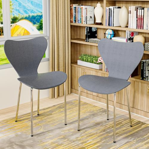 2 Stapelbare Esszimmerstühle, stuhl Grauer für Esszimmer Schlafzimmer Küche | 45x40x82cm lesesessel verfügt über eine bequeme, gebogene Rückenlehne aus Kunststoff, Metallstuhlbeine mit Antirutschpads