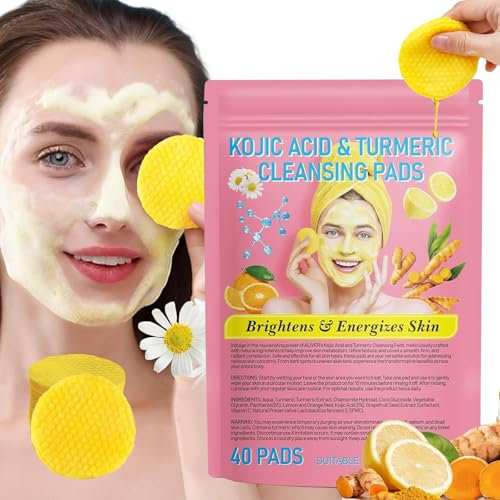 40Pcs Kurkuma Kojic Säure Reinigungspads, Kurkuma Peeling Schaum Pads für Damen, Kurkuma-Reinigungspads für das Gesicht, komprimierte Gesichtsschwämme Tragbar für Outdoor Reisen zur Porenreinigung
