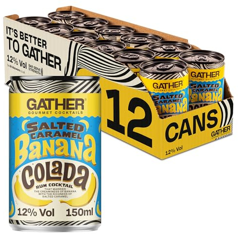 GATHER Salted Caramel Banana Colada |12x150ml Canned Cocktails | Ripe Banana, Salted Caramel White Rum | 12% ABV | Vegan and Allergen Free