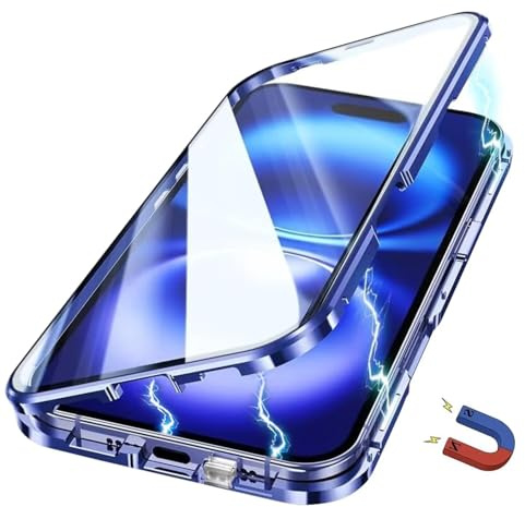 Yoursea Case for iPhone 11 Pro Max,Magnetic Adsorption Metal Bumper 360 Degree Full Body Protection Front and Back Tempering Glass Cover with Safty Lock for iPhone 11 Pro Max Blue