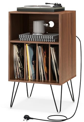 MZBDYYF Vinyl -Rekord -Aufbewahrungsschrankhalter - Turntable Stand Record Player -Ständer mit Ladestation, Sofa -Seitentisch mit 5 Regalen und Kabelloch - Weiß