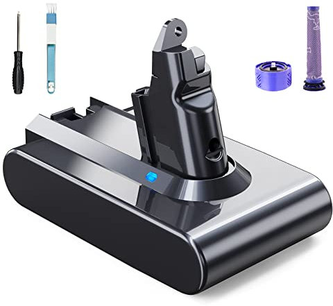 Vunzo Batterie de Rechange V6 2000 mAh pour Dyson V6, Compatible avec DC62, DC58, DC59, DC61, Animal, DC72, DC74, SV03, SV05, SV06, SV07, SV09, Absolute, Motorhead, Fluffy (2 filtres + 1 Pinceau)