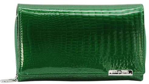 Jennifer Jones - Damen Leder Geldbörse Großer Geldbeutel für Frauen - Portemonnaie mit RFID-Schutz, Croco-Optik (M - Style 1, Grün)