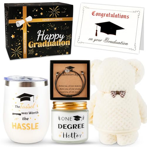 viallolipa Regalos de graduación para ella, regalos de felicitaciones para graduados, regalo de graduación personalizado para hija, hermana, amiga, con vaso, pulsera, toalla de oso