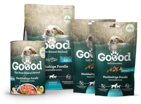 Goood Adult Nachhaltige Forelle Probierpaket – 300g Trockenfutter, 400g Nassfutter, 2X 100g Snacks - Hundefutter mit hochwertigen Proteinen, getreidefrei – für alle Rassen und Größen