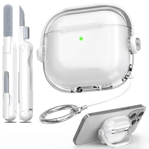 R-fun Schutzhülle für Airpods 4 mit Sicherheitsschloss und Reinigungsset, stoßfeste Schutzhülle für Musik-Headsets und Kopfhörer, kompatibel mit Airpods 4, transparent, weiß