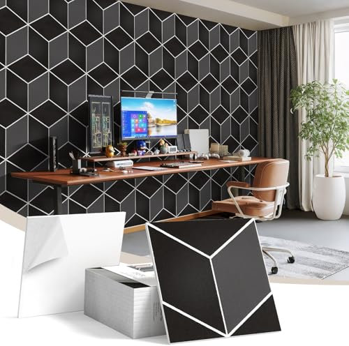 JBER 12Pack Acoustic Panels, Self-Adhesive Sound Proofing Panels for Walls, Decorative 3D Vision Textured Printing HD Sound Absorption Tiles for Recording Studio, Office, Home, 30×30×1cm, Black