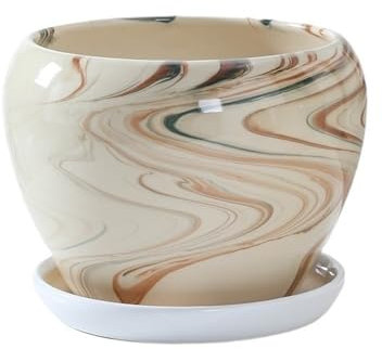 GEK208130 Jardineras Maceta de cerámica con Bandeja for el hogar, Ideal for Sala de Estar, orquídea, Cactus, Plantas pequeñas de Interior y Exterior. Decorativa(Grande)